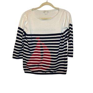 Coldwater Creek Sweater Women's Large Knit Sailboat Nautical Stripes Blue White